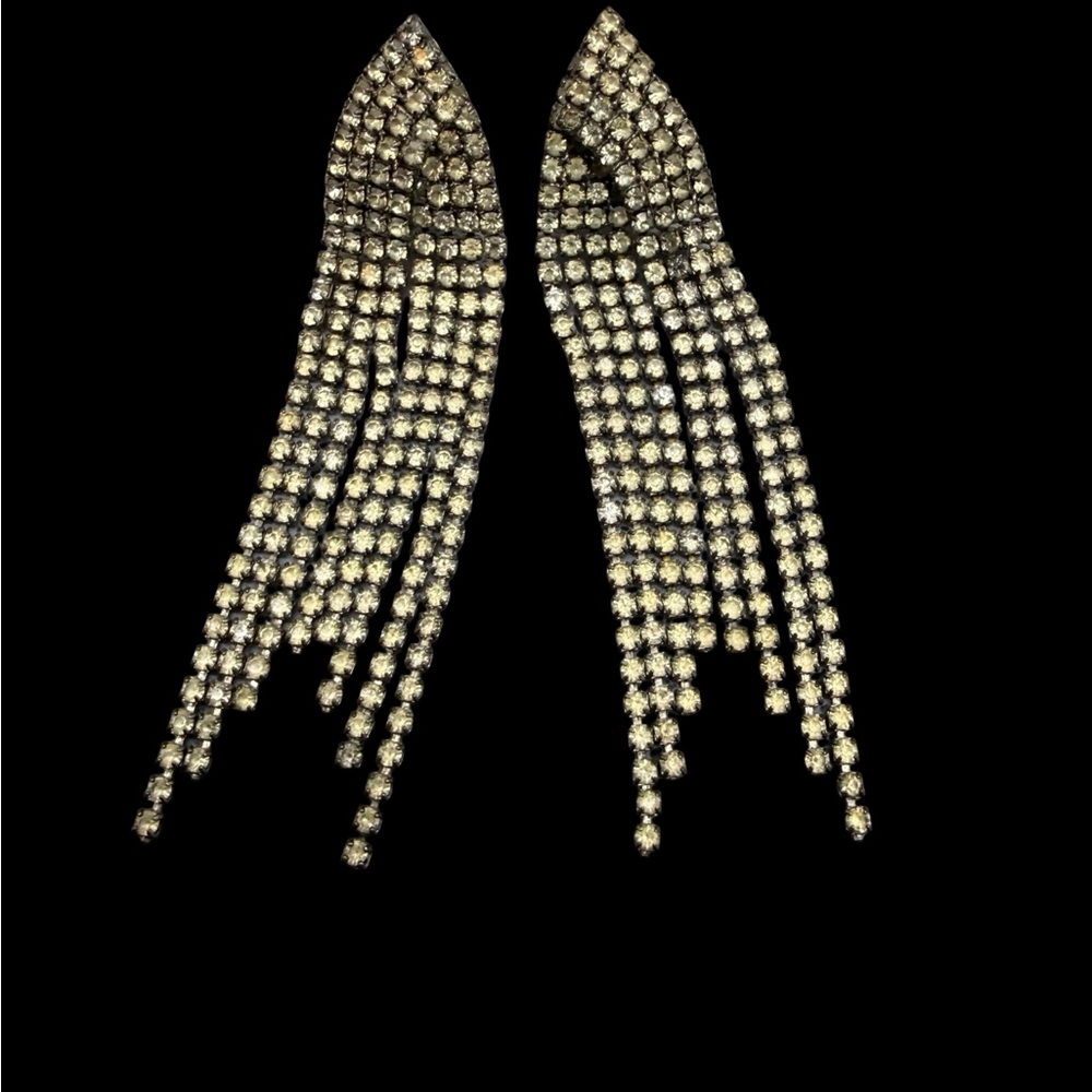 Vintage Waterfall Rhinestone Earrings Long